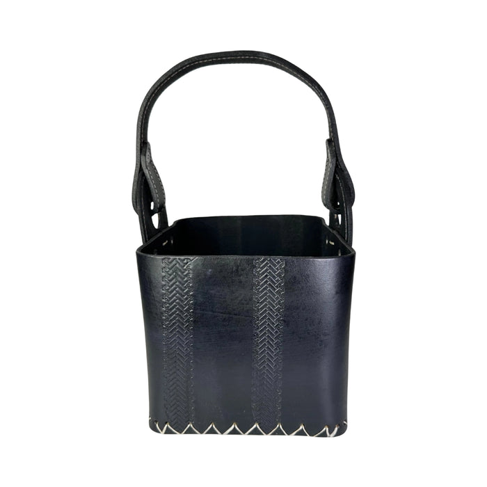 Bolso Matero de Cuero Artesanal Negro Tipo Canasta