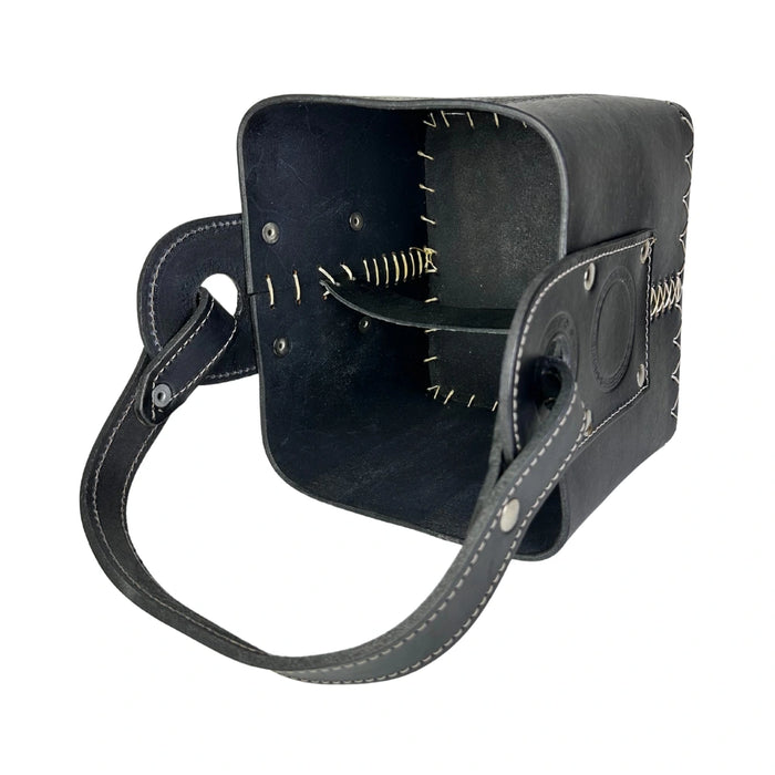Bolso Matero de Cuero Artesanal Negro Tipo Canasta