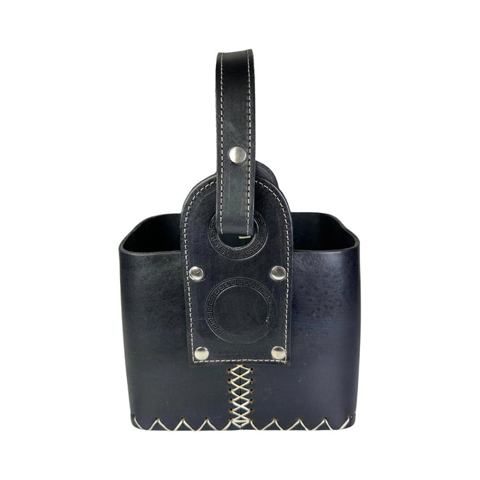 Bolso Matero de Cuero Artesanal Negro Tipo Canasta