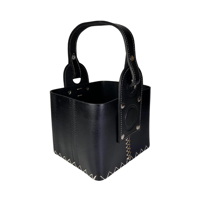 Bolso Matero de Cuero Artesanal Negro Tipo Canasta