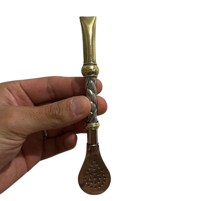 Bombillon Semi Recto Trenzado Alpaca y Bronce Premium