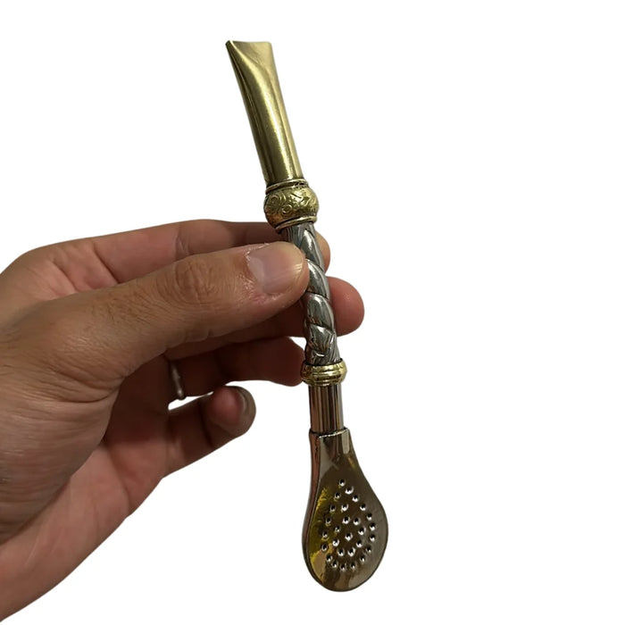 Bombillon Semi Recto Trenzado Alpaca y Bronce Premium