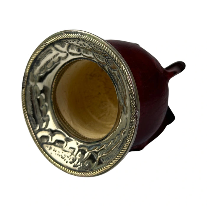 Mate Camionero De Calabaza Con Virola Invertida Anillo Bronce Con Bombilla