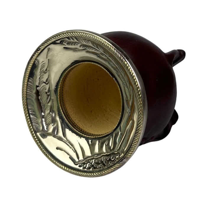 Mate Camionero De Calabaza Con Virola Invertida Anillo Bronce Con Bombilla