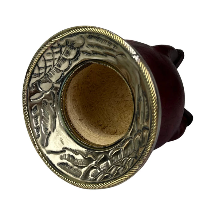 Mate Camionero De Calabaza Con Virola Invertida Anillo Bronce Con Bombilla