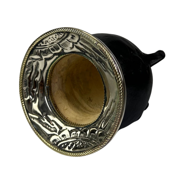 Mate Camionero De Calabaza Con Virola Invertida Anillo Bronce Con Bombilla