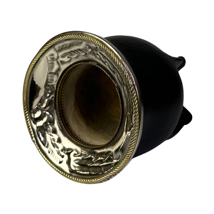 Mate Camionero De Calabaza Con Virola Invertida Anillo Bronce Con Bombilla