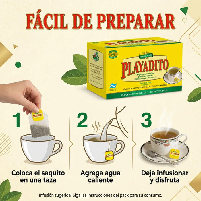 Mate Cocido Playadito Yerba Mate 20 Saquitos de 3g