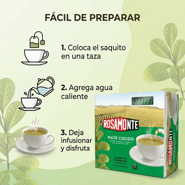 Mate Cocido Rosamonte Yerba Mate 50 Saquitos de 3g