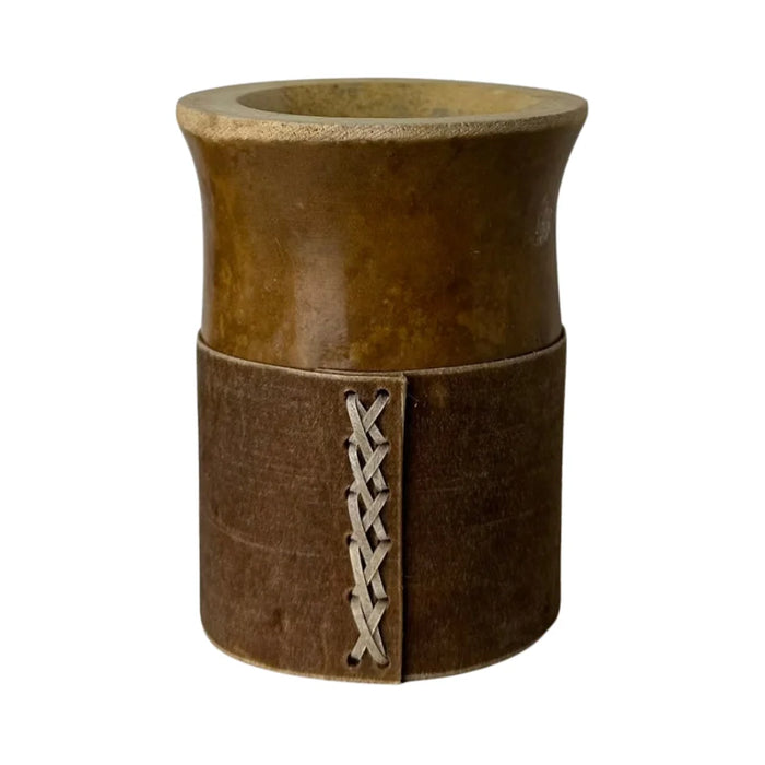 Mate Criollo De Calabaza Base De Cuero Con Bombilla
