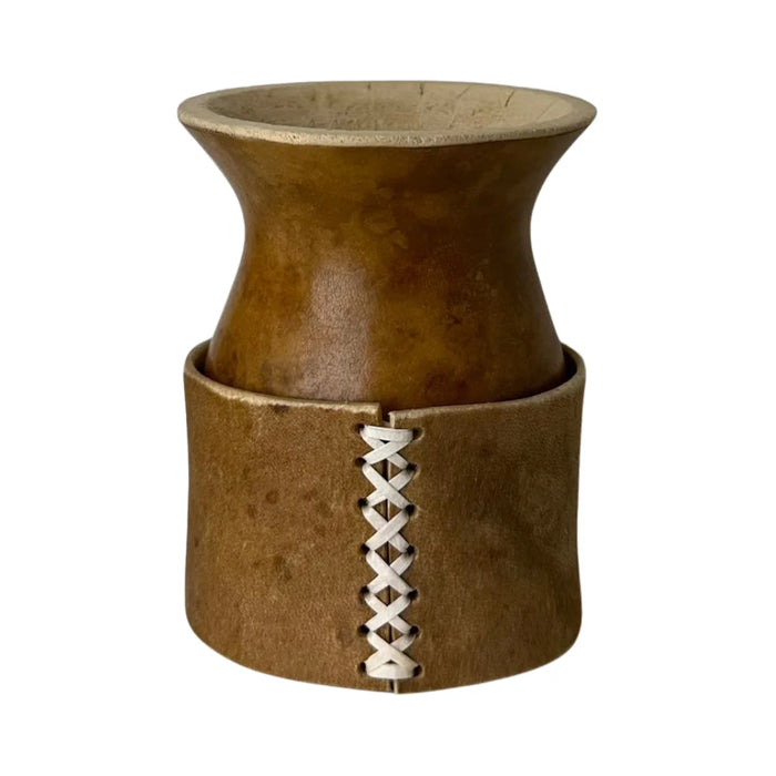 Mate Criollo De Calabaza Base De Cuero Con Bombilla