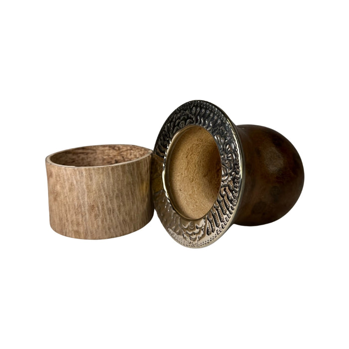 Mate Criollo De Calabaza Con Virola De Alpaca Cincelada y Base De Cuero