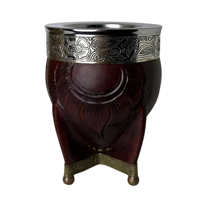 Mate Imperial Borravino de Calabaza Cuero Labrado con Alpaca Con Bombilla