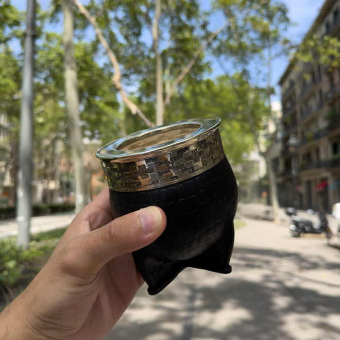 Mate Imperial Croco De Calabaza Con Cuero Labrado y Virola De Alpaca