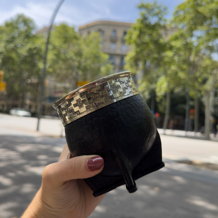 Mate Imperial Croco De Calabaza Con Cuero Labrado y Virola De Alpaca