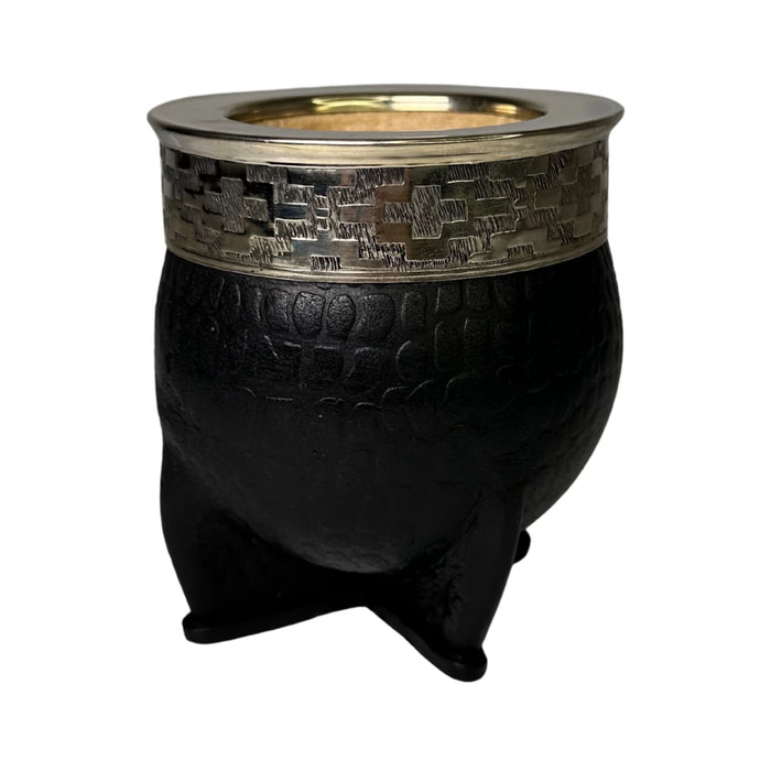 Mate Imperial Croco De Calabaza Con Cuero Labrado y Virola De Alpaca