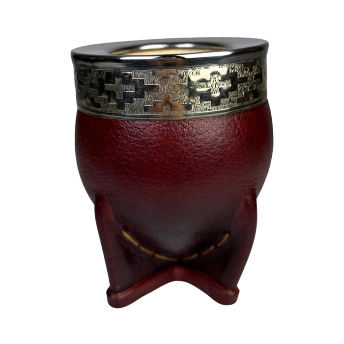 Mate Imperial De Calabaza Con Cuero Borravino y Virola De Alpaca Con Bombilla