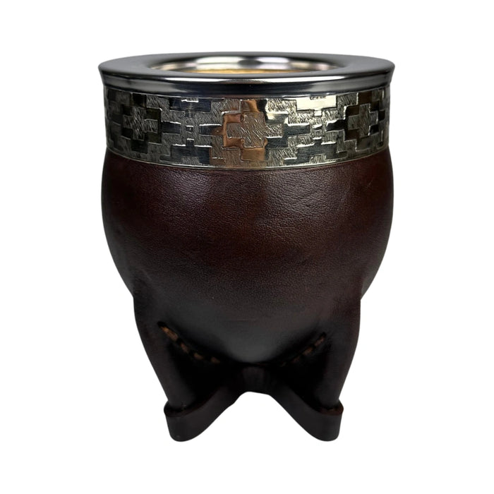 Mate Imperial De Calabaza Con Cuero Borravino y Virola De Alpaca Con Bombilla