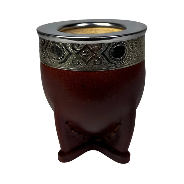 Mate Imperial De Calabaza Con Cuero Borravino y Virola De Alpaca