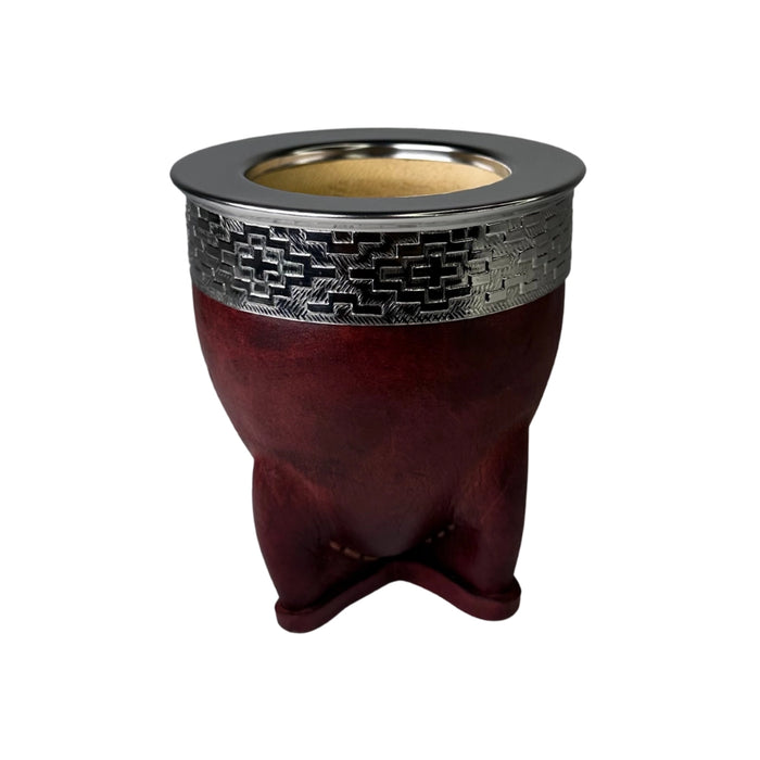 Mate Imperial De Calabaza Con Cuero Borravino y Virola De Alpaca