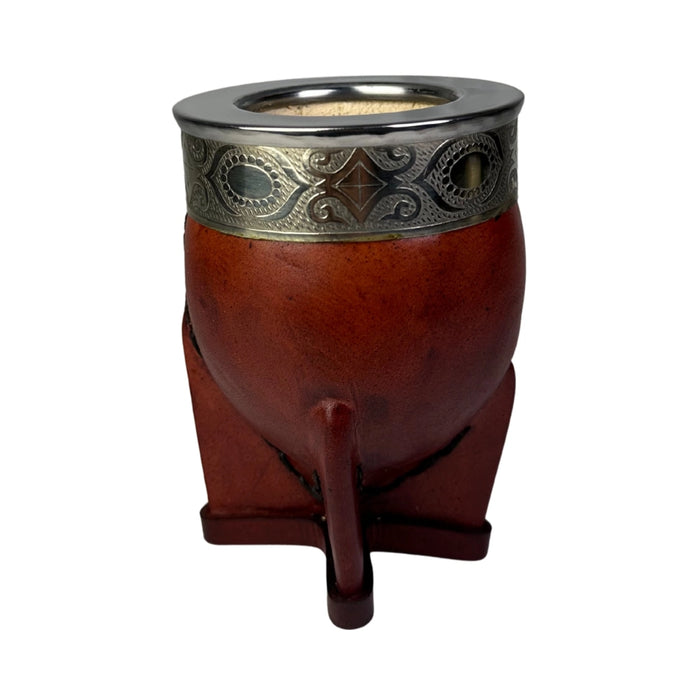 Mate Imperial De Calabaza Con Cuero Borravino y Virola De Alpaca Con Bombilla