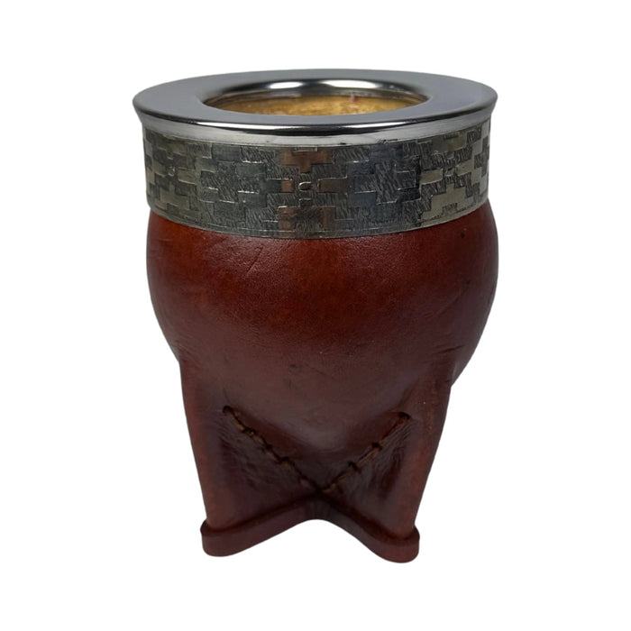 Mate Imperial De Calabaza Con Cuero Borravino y Virola De Alpaca