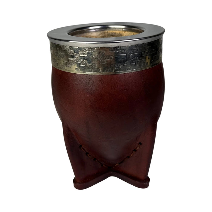 Mate Imperial De Calabaza Con Cuero Borravino y Virola De Alpaca Con Bombilla