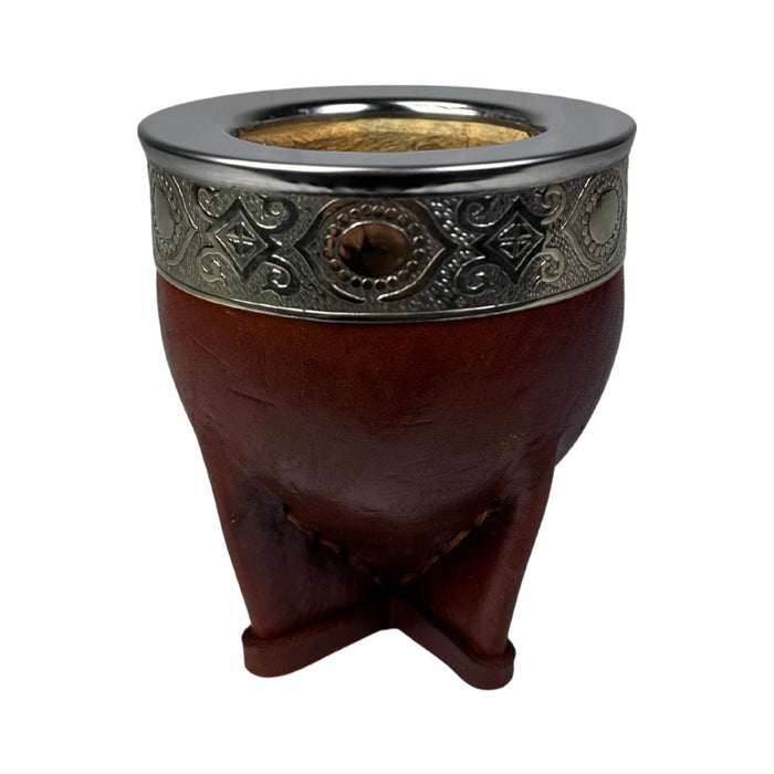 Mate Imperial De Calabaza Con Cuero Borravino y Virola De Alpaca