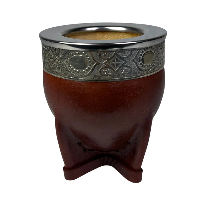 Mate Imperial De Calabaza Con Cuero Borravino y Virola De Alpaca