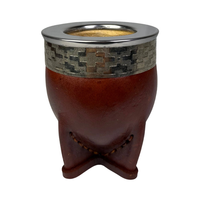 Mate Imperial De Calabaza Con Cuero Borravino y Virola De Alpaca
