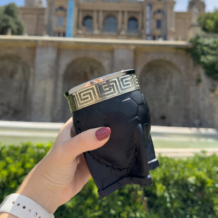 Mate Imperial De Calabaza Con Cuero Labrado y Virola De Alpaca