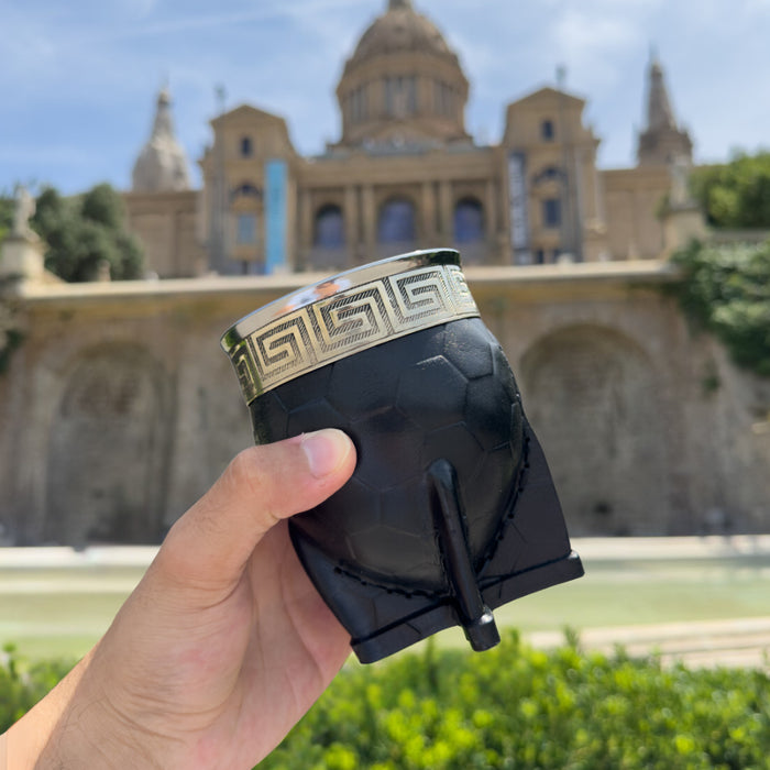 Mate Imperial De Calabaza Con Cuero Labrado y Virola De Alpaca