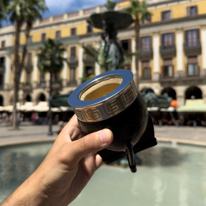 Mate Imperial De Calabaza Con Cuero Labrado y Virola De Alpaca
