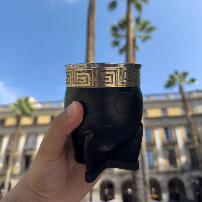 Mate Imperial De Calabaza Con Cuero Labrado y Virola De Alpaca