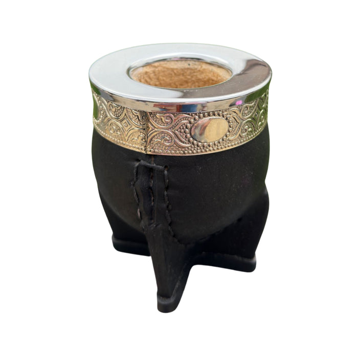 Mate Imperial De Calabaza Con Cuero Negro y Virola De Alpaca