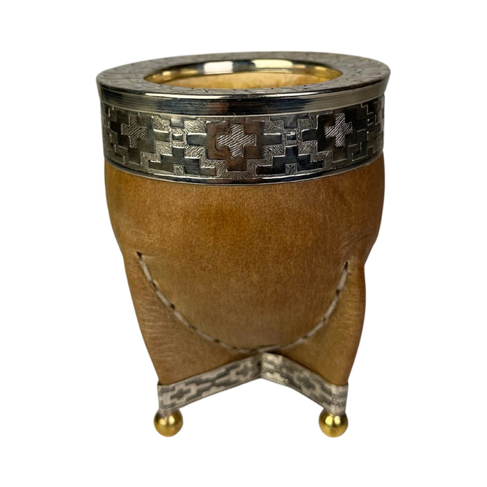 Mate Imperial De Cuero Crudo Con Virola De Alpaca Cincelada