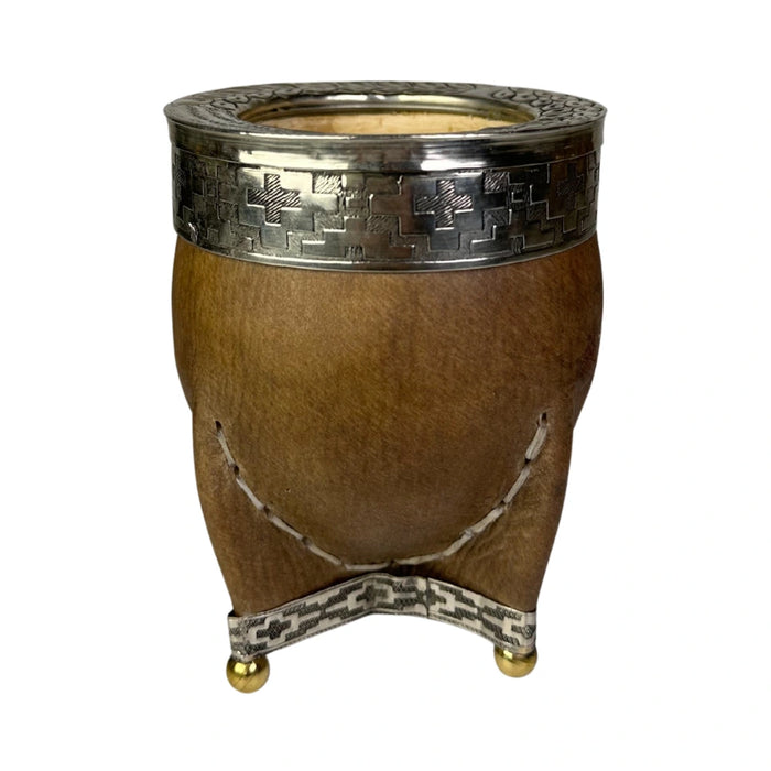 Mate Imperial De Cuero Crudo Con Virola De Alpaca Cincelada