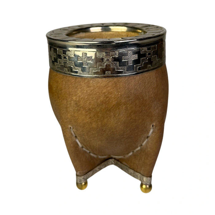 Mate Imperial De Cuero Crudo Con Virola De Alpaca Cincelada