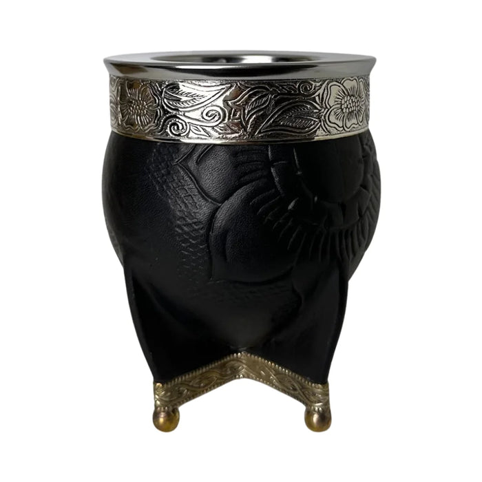 Mate Imperial Negro de Calabaza Cuero Labrado con Alpaca Con Bombilla