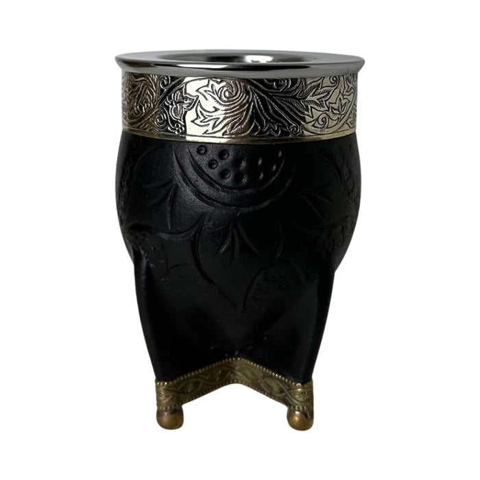 Mate Imperial Negro de Calabaza Cuero Labrado con Alpaca Con Bombilla