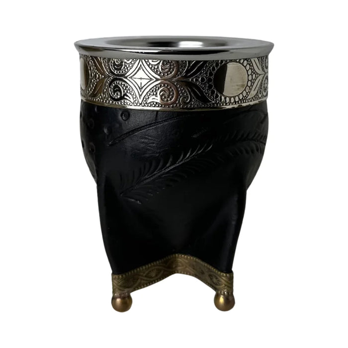 Mate Imperial Negro de Calabaza Cuero Labrado con Alpaca Con Bombilla