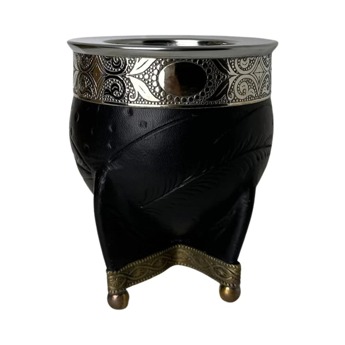 Mate Imperial Negro de Calabaza Cuero Labrado con Alpaca Con Bombilla