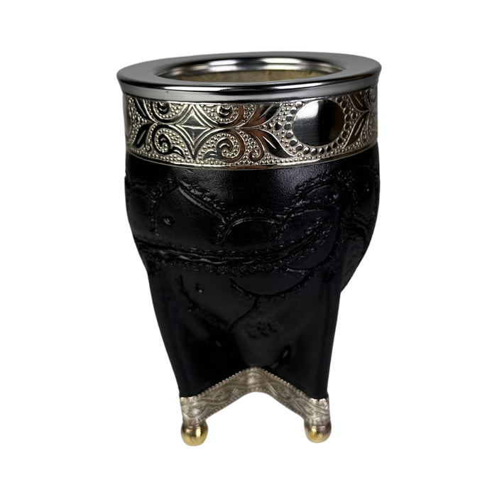 Mate Imperial Negro de Calabaza Cuero Labrado con Alpaca Con Bombilla