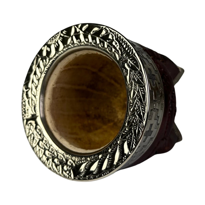 Mate Imperial Rey Borravino de Calabaza Cuero Labrado con Alpaca Con Bombilla