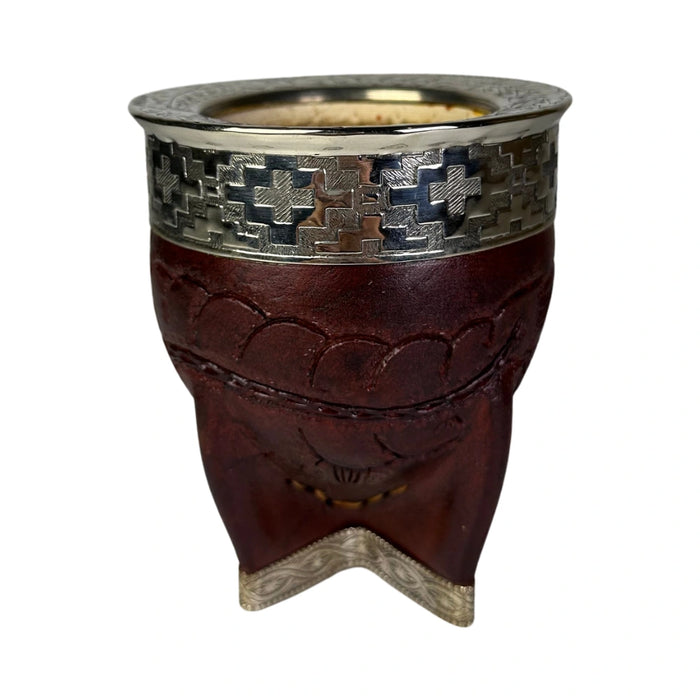 Mate Imperial Rey Borravino de Calabaza Cuero Labrado con Alpaca Con Bombilla