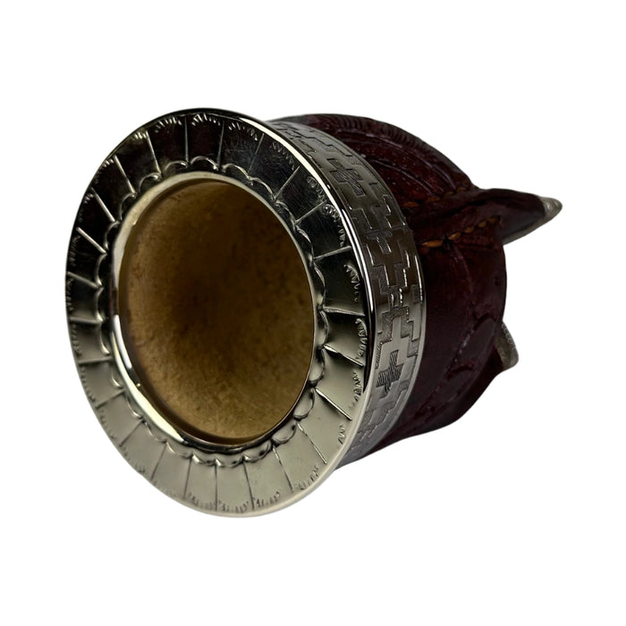 Mate Imperial Rey Borravino de Calabaza Cuero Labrado con Alpaca Con Bombilla