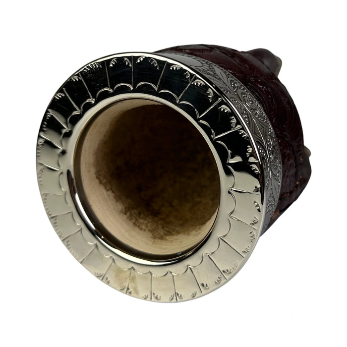 Mate Imperial Rey Borravino de Calabaza Cuero Labrado con Alpaca Con Bombilla