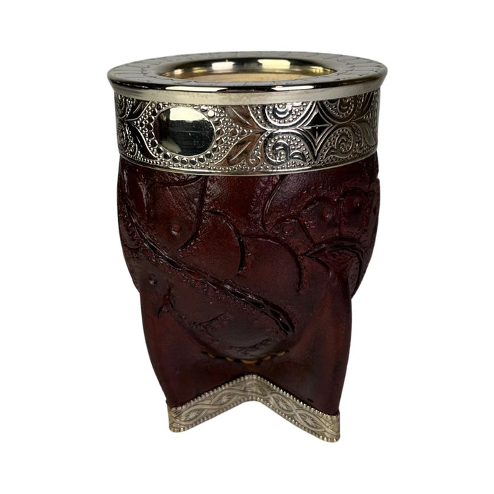 Mate Imperial Rey Borravino de Calabaza Cuero Labrado con Alpaca Con Bombilla