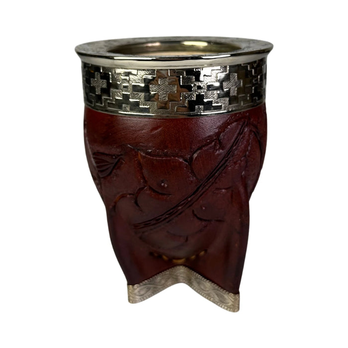 Mate Imperial Rey Borravino de Calabaza Cuero Labrado con Alpaca Con Bombilla