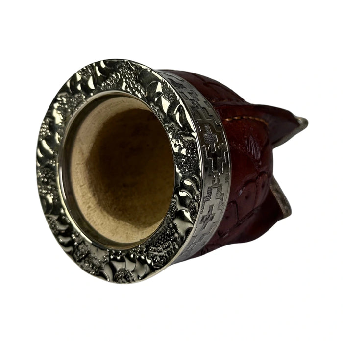 Mate Imperial Rey Borravino de Calabaza Cuero Labrado con Alpaca Con Bombilla